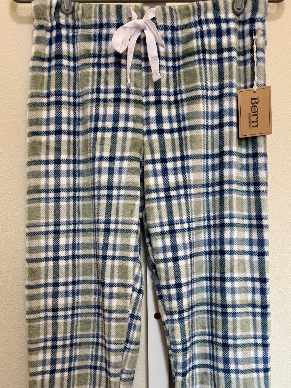 Born M Sleepwear Plush Plaid Pajama Pants NWT Blue Green